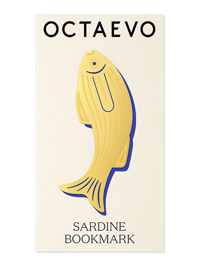 Octaevo Bookmark Sardine—gold brass on cream card, an elegant symbol.