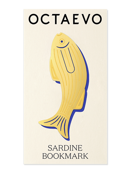 Octaevo Bookmark Sardine—gold brass on cream card, an elegant symbol.