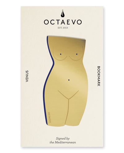 A finely-cut gold brass Bookmark Venus by OCTAEVO in the shape of female body on cardboard. 