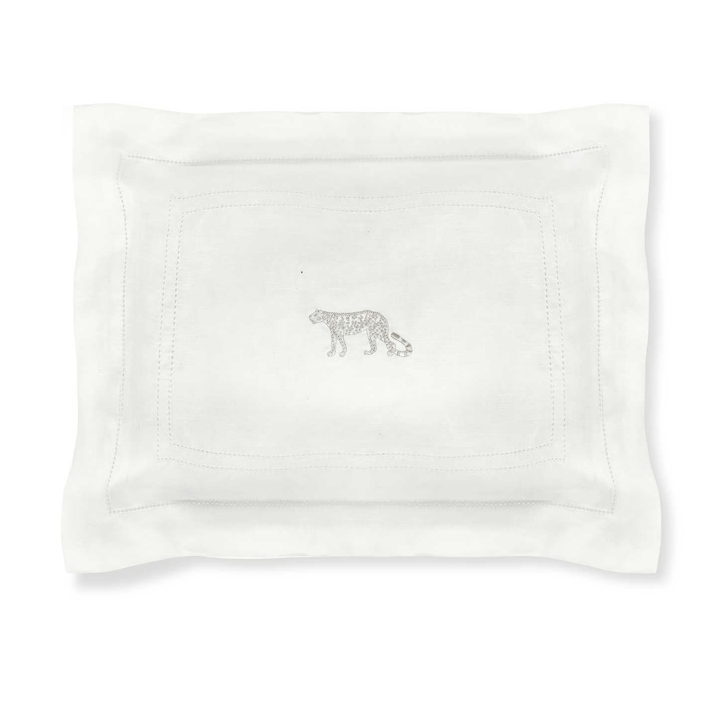 Boudoir Pillow with Ivory White Hemstitch and Leopard Embroidery