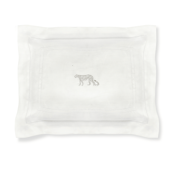 Boudoir Pillow with Ivory White Hemstitch and Leopard Embroidery