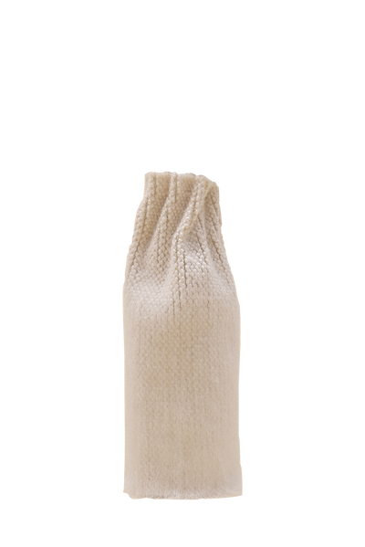 front view of off-white knit textile vase in brushed silk and organic cotton
