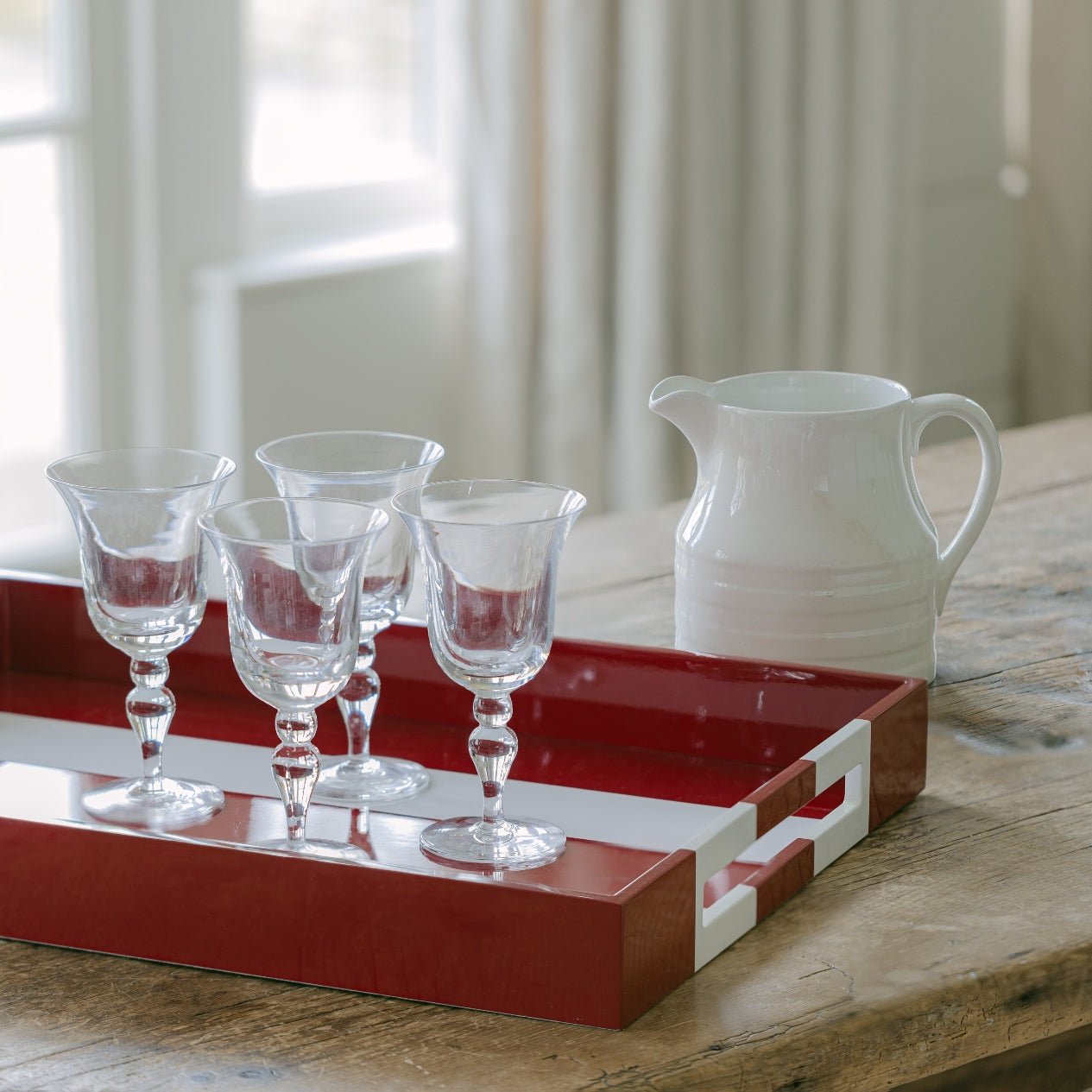 Burgundy Striped Large Lacquered Ottoman Tray - Addison Ross Ltd UK