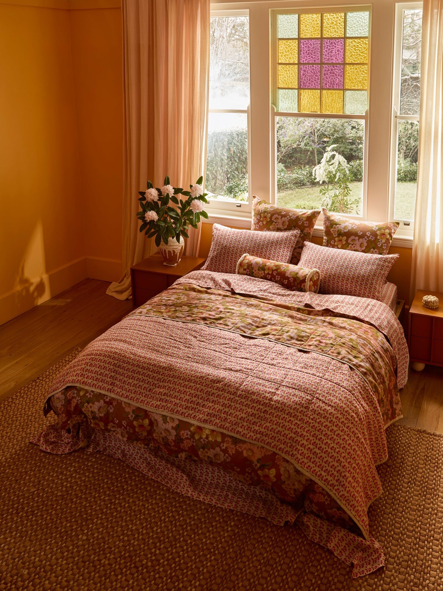 Buttercup Rust & Petit Madeline Pink Linen Quilted Throw