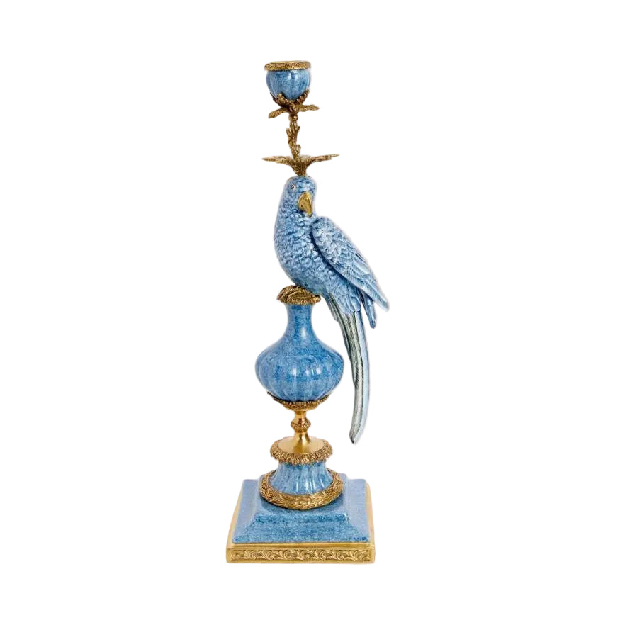 Enamelled Pretty Polly Parrot Candlestick- A Pair