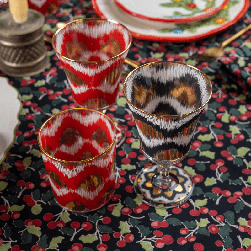 Ikat gold glasses - Red Tumbler Set of 4