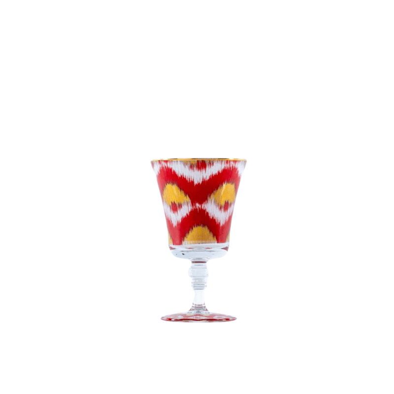 Ikat Gold Glasses - Red Goblet Set of 4