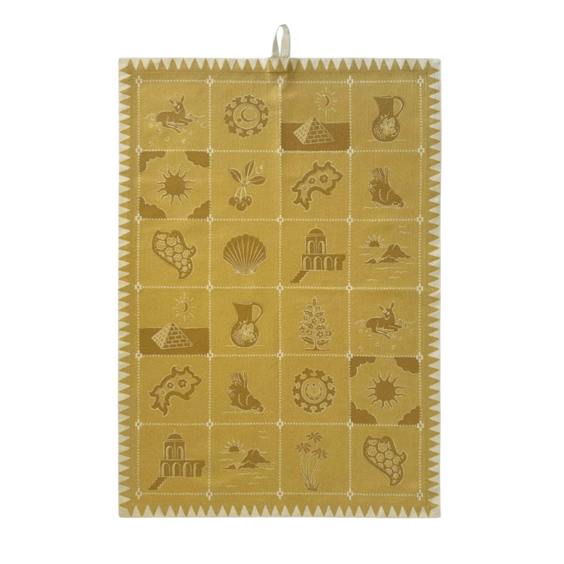 Redwork Tea Towel in Yellow