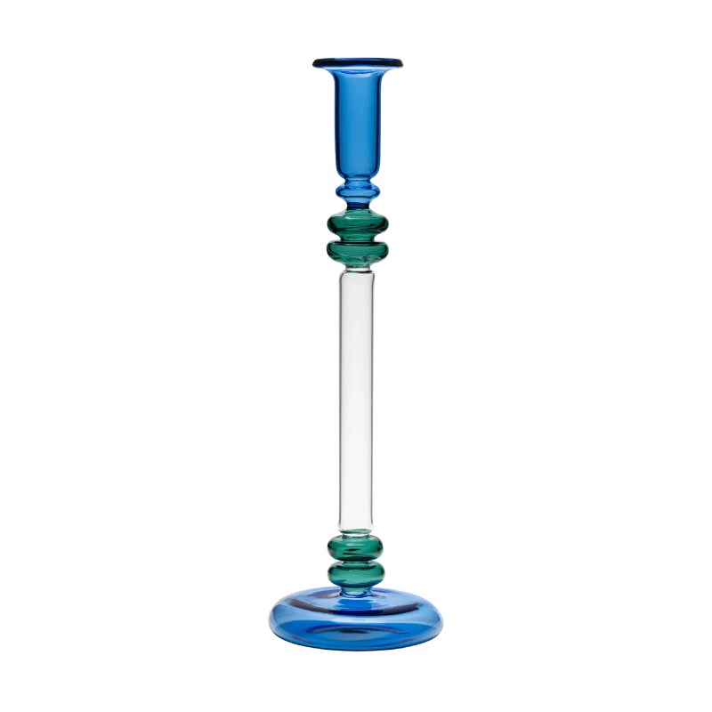 Bugle Glass Candlestick - Blue & Teal