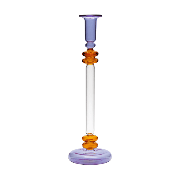 Bugle Glass Candlestick - Purple & Amber