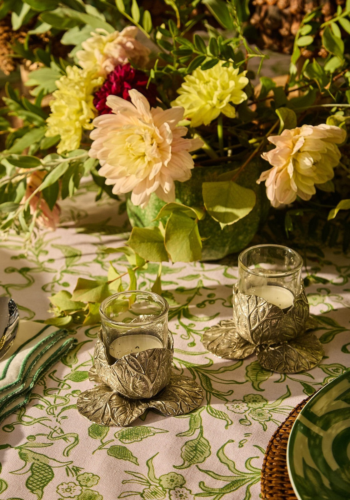 Pewter Cabbage Tea Light Holder- Set of 2