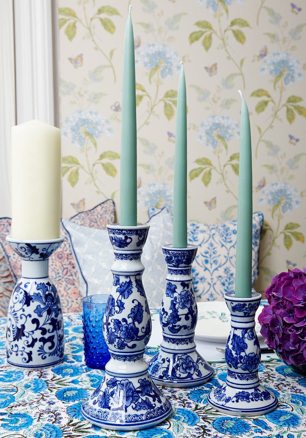 Cara Chinoiserie Porcelain Candlestick - Casa by Josephine Jenno