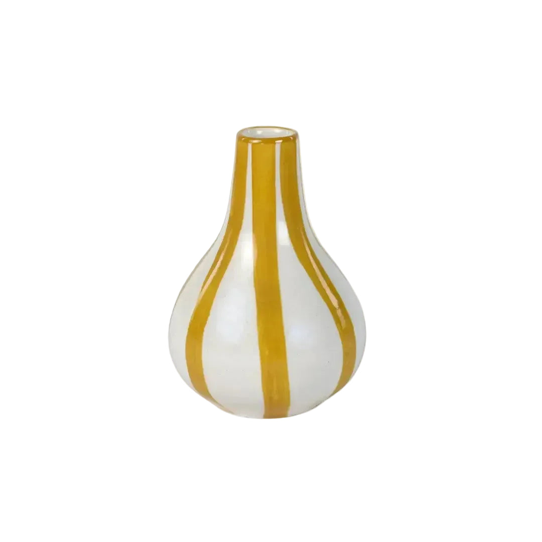 Ceramic Stripe Bud Vase, Yellow 3.5x3.5x4.75 Inches Set of 2 - Casa Amarosa