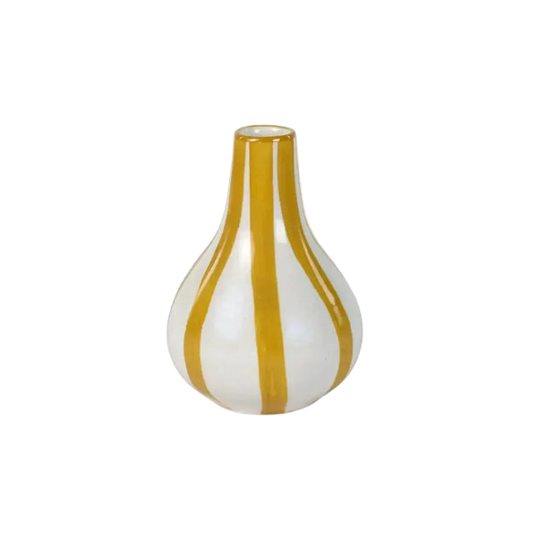 Ceramic Stripe Bud Vase, Yellow 3.5x3.5x4.75 Inches Set of 2 - Casa Amarosa