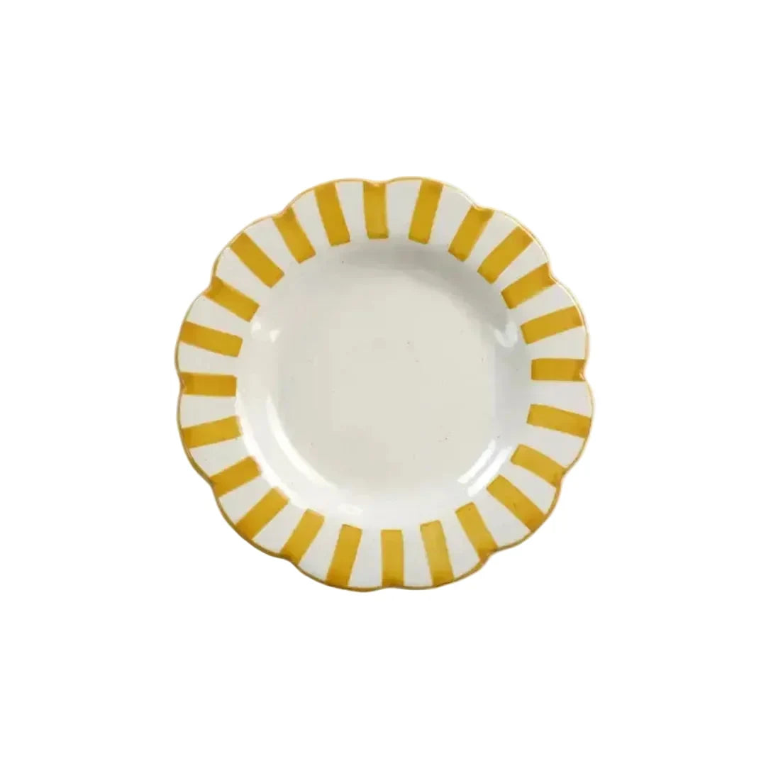 Ceramic Stripe Salad Plate, Yellow 8.25x8.25x1.25 Inches - Casa Amarosa