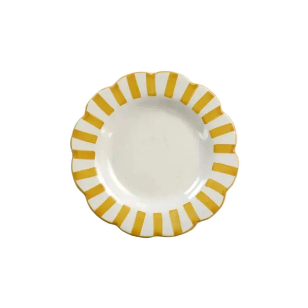 Ceramic Stripe Salad Plate, Yellow 8.25x8.25x1.25 Inches - Casa Amarosa