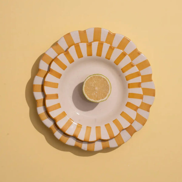 Ceramic Stripe Salad Plate, Yellow 8.25x8.25x1.25 Inches - Casa Amarosa