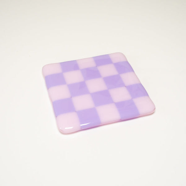 10cm Chequered Dual Coloured Coaster - Pink &amp; Lavender image