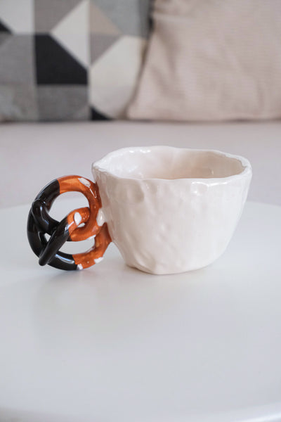 Handmade Ceramic Chocolate Dipped Pretzel Mug