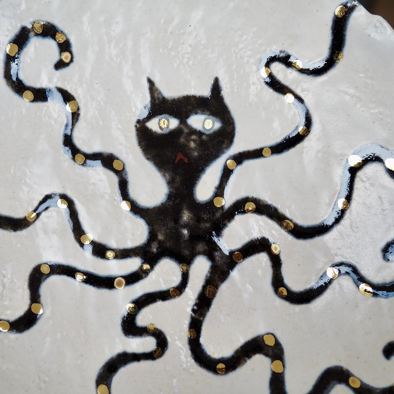 Handmade Octopus Illustrated Small Ceramic Plate with Gold Lustre