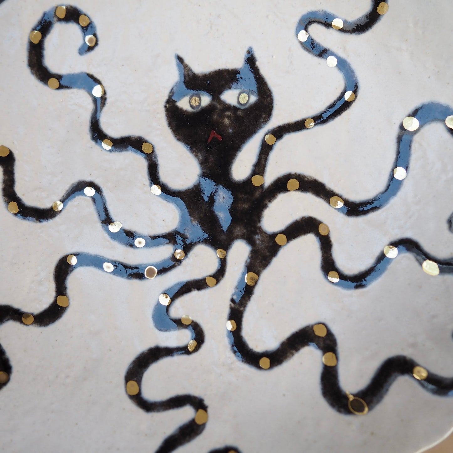 Handmade Octopus Illustrated Small Ceramic Plate with Gold Lustre