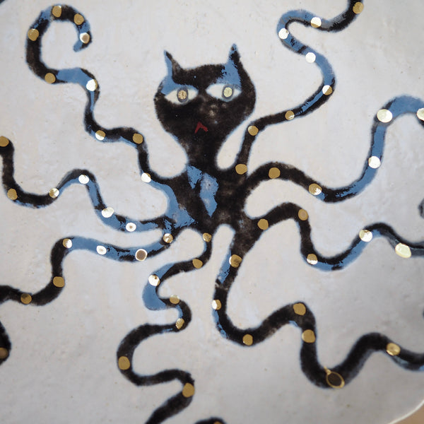 Handmade Octopus Illustrated Small Ceramic Plate with Gold Lustre