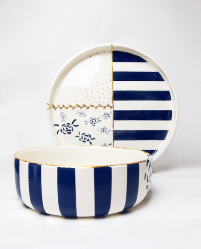 ceramic serving set with real gold details