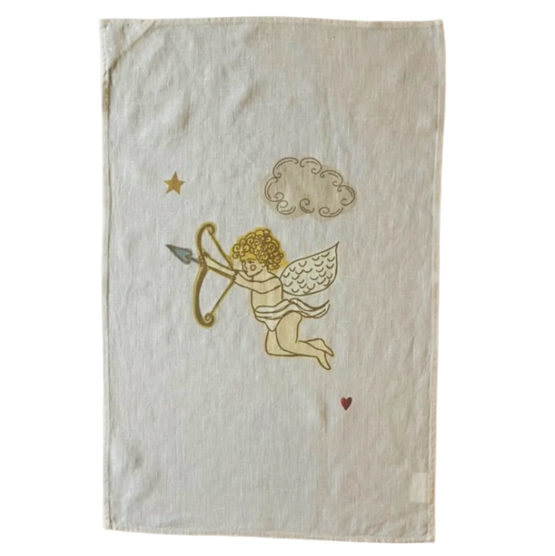 Cherub linen tea towel — hand-illustrated design by Queen of the Rodeo