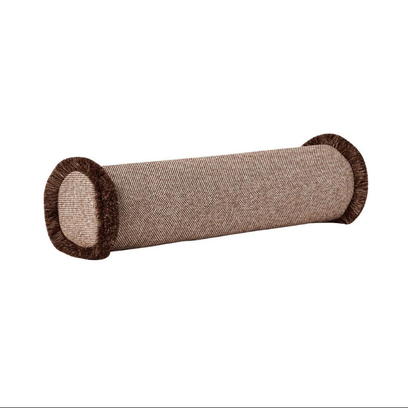 Pillow Cover - The Cigar Beige & Brown Quilted with Dark Brown Fringe