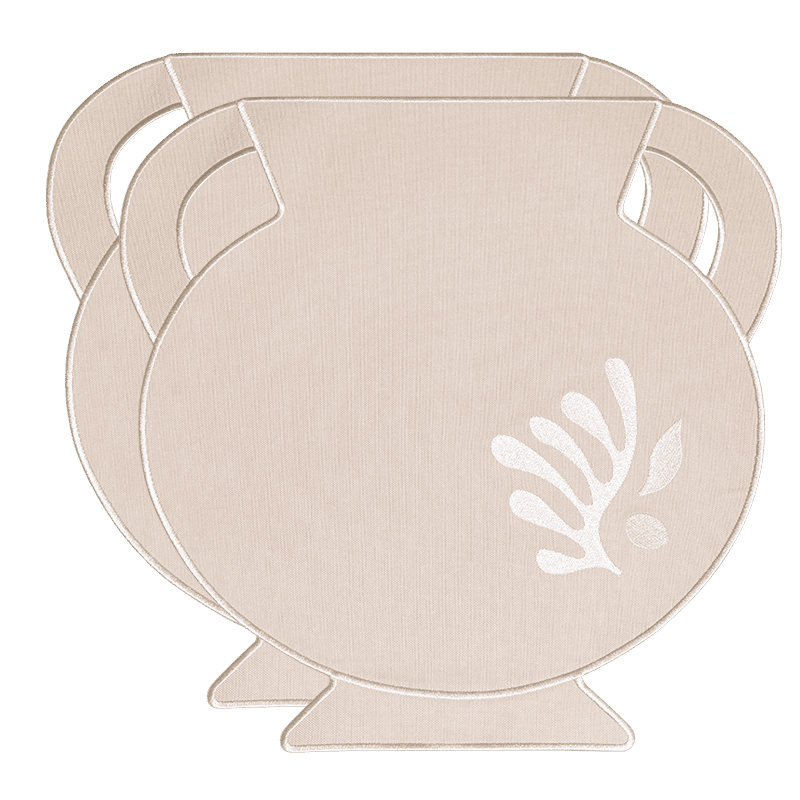 Octaevo Clay Amphora Placemats (Set of 2): beige, vase-shaped, embroidered—unique dining table decor.