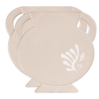 Octaevo Clay Amphora Placemats (Set of 2): beige, vase-shaped, embroidered—unique dining table decor.