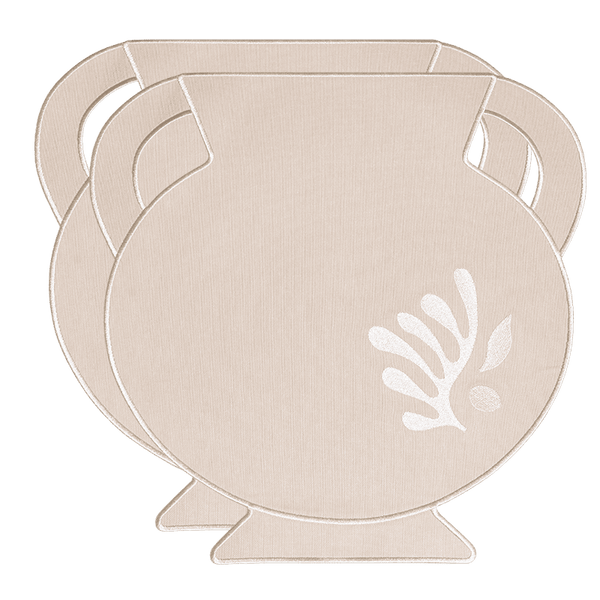 Octaevo Clay Amphora Placemats (Set of 2): beige, vase-shaped, embroidered—unique dining table decor.