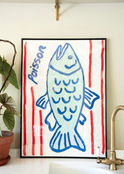Poisson fish tea towel by Amuse La Bouche on kitchen sink