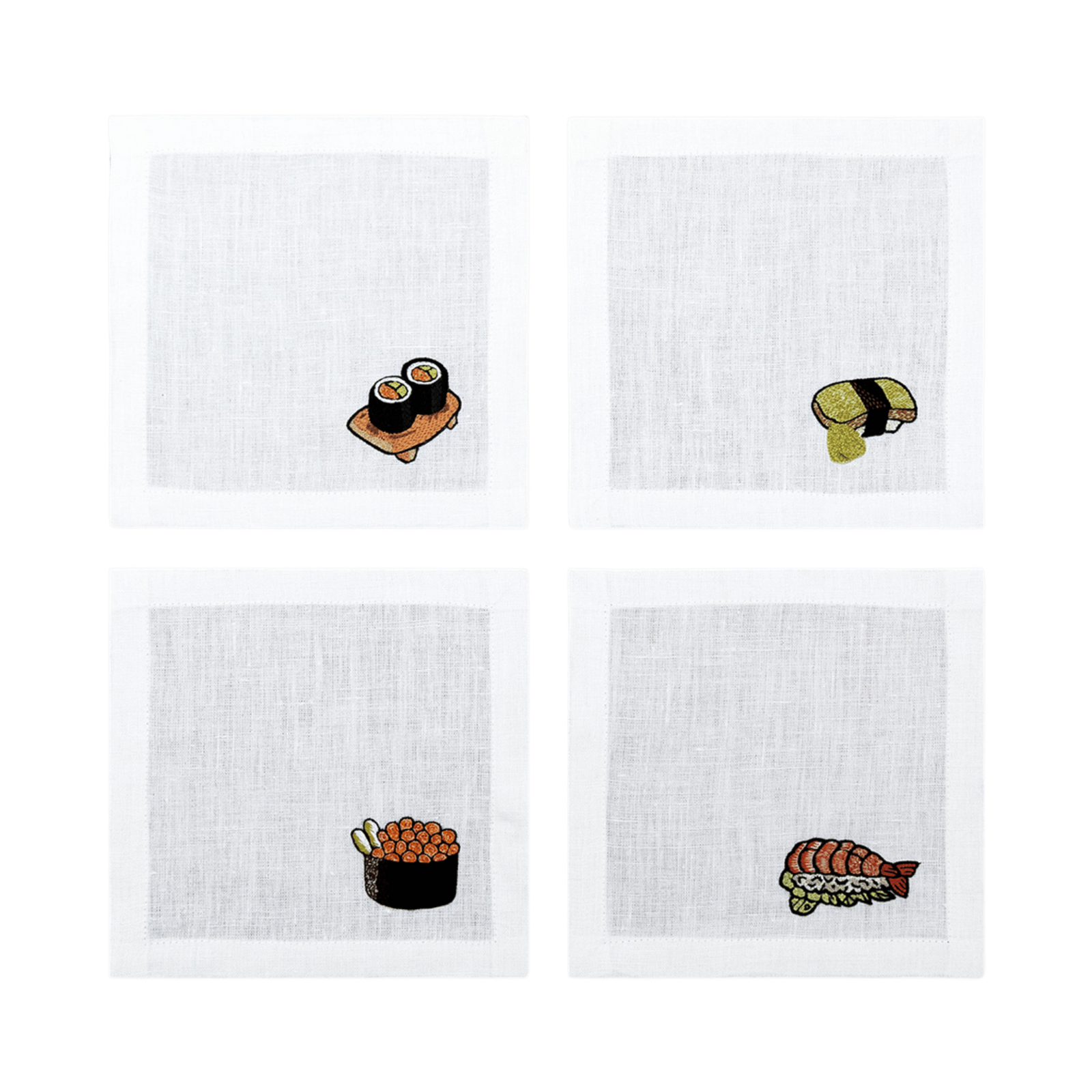 Embroidered Table Linen - Sushi Cocktail Napkins (Set of 4)