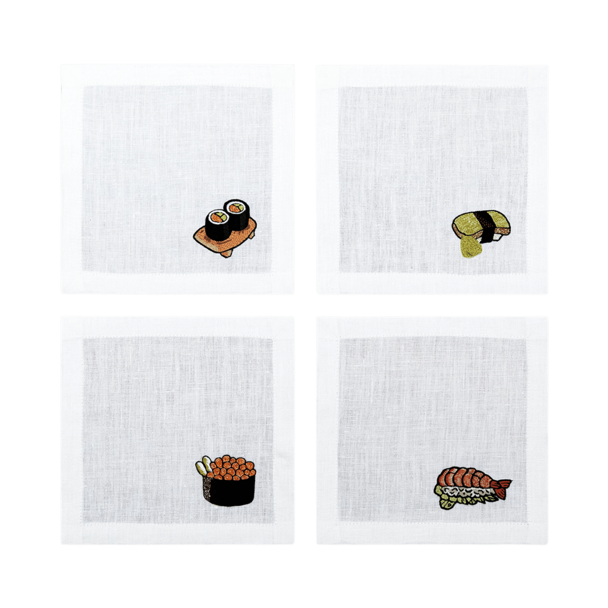 Embroidered Table Linen - Sushi Cocktail Napkins (Set of 4)