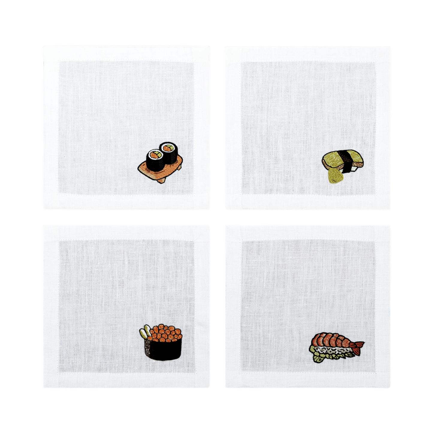 Embroidered Table Linen - Sushi Cocktail Napkins (Set of 4)