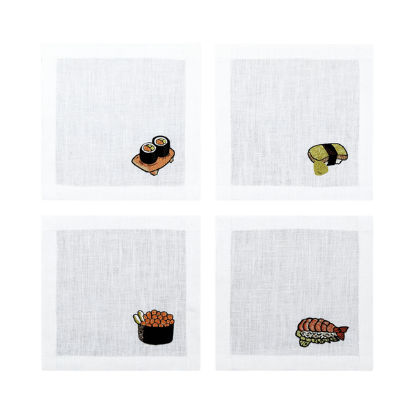 Embroidered Table Linen - Sushi Cocktail Napkins (Set of 4)