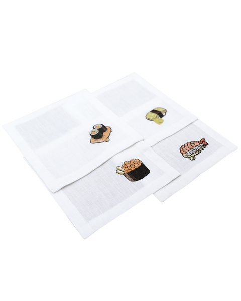 Embroidered Table Linen - Sushi Cocktail Napkins (Set of 4)