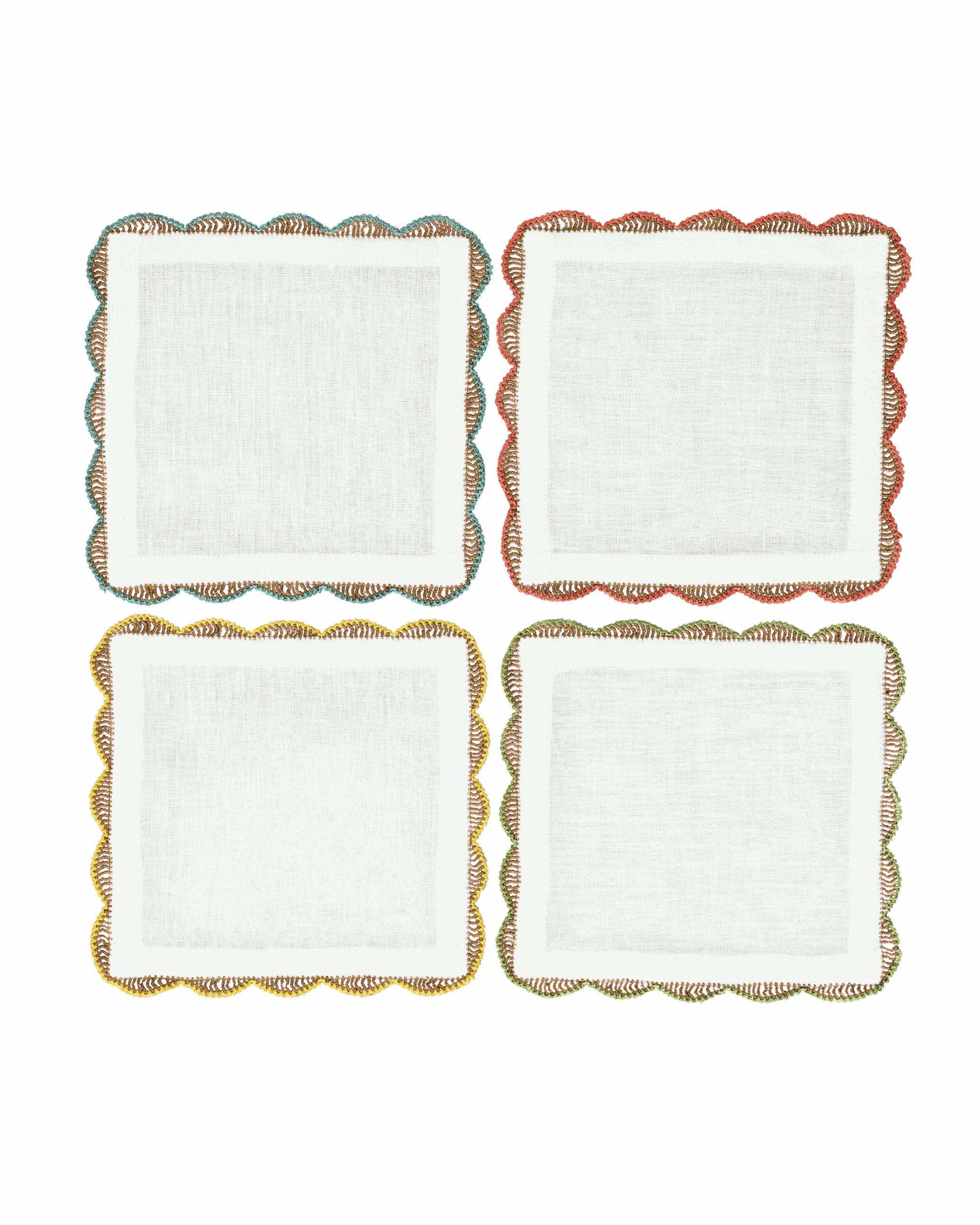 Hand Crochet Cocktail Napkins 6" x 6" (Set of 4)