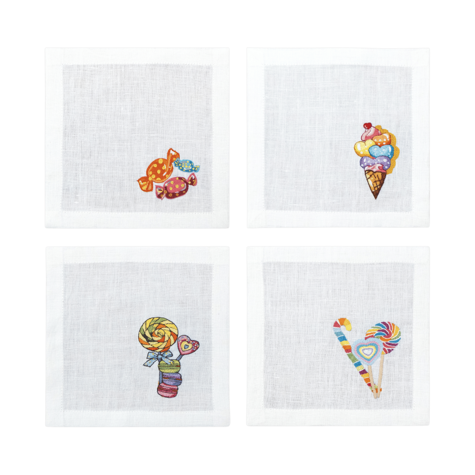 Embroidered Table Linen - Candy Cocktail Napkins (Set of 4)