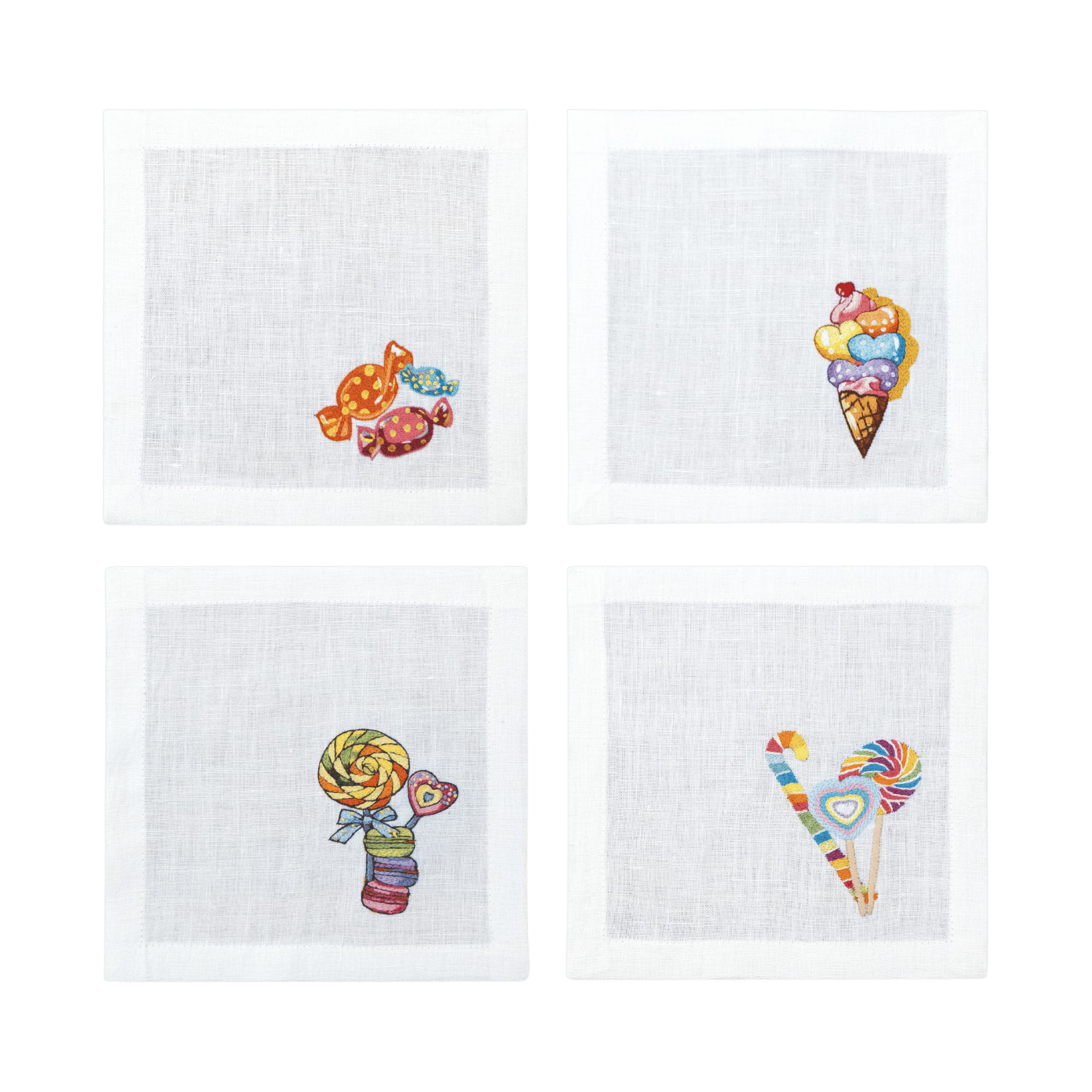 Embroidered Table Linen - Candy Cocktail Napkins (Set of 4)