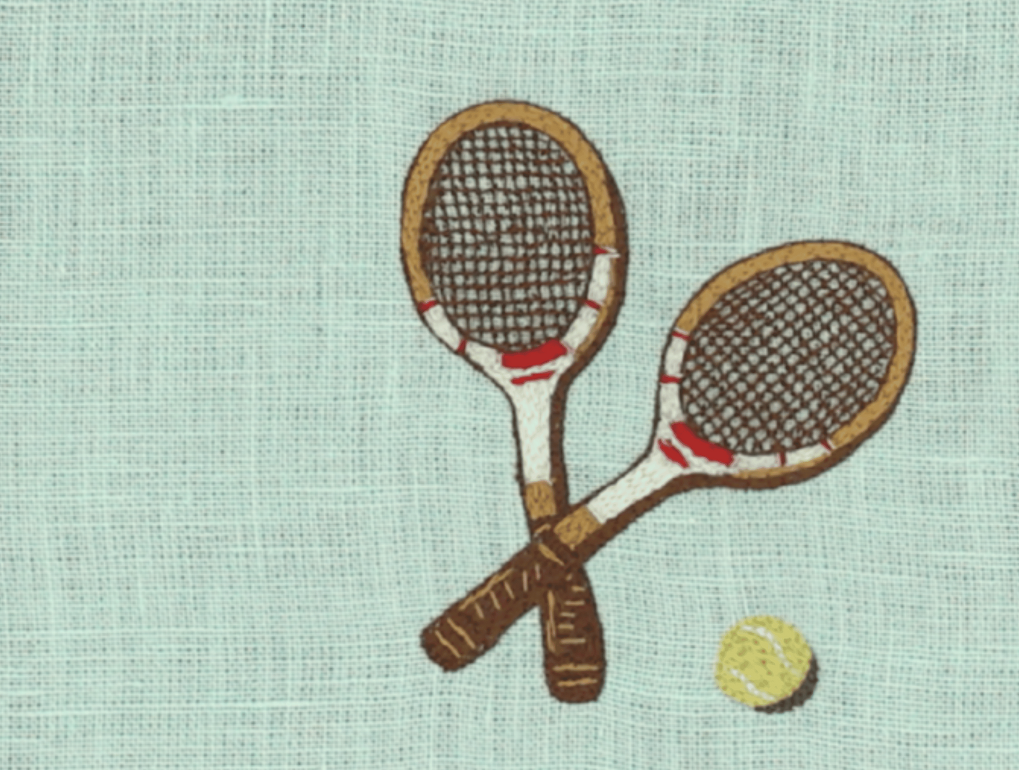 Hand Embroidered Tennis Cocktail Napkins 6" x 6" (Set of 4)