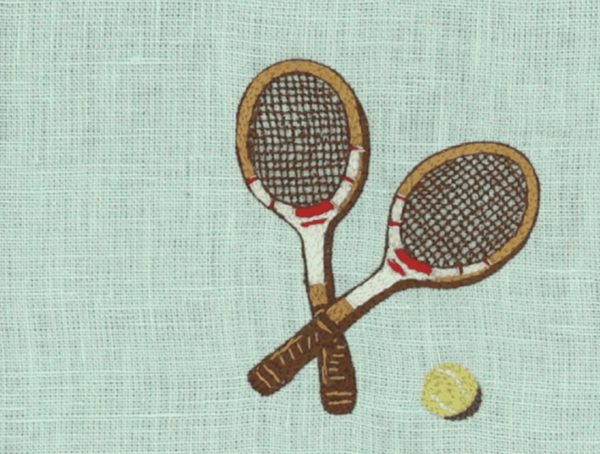 Hand Embroidered Tennis Cocktail Napkins 6" x 6" (Set of 4)