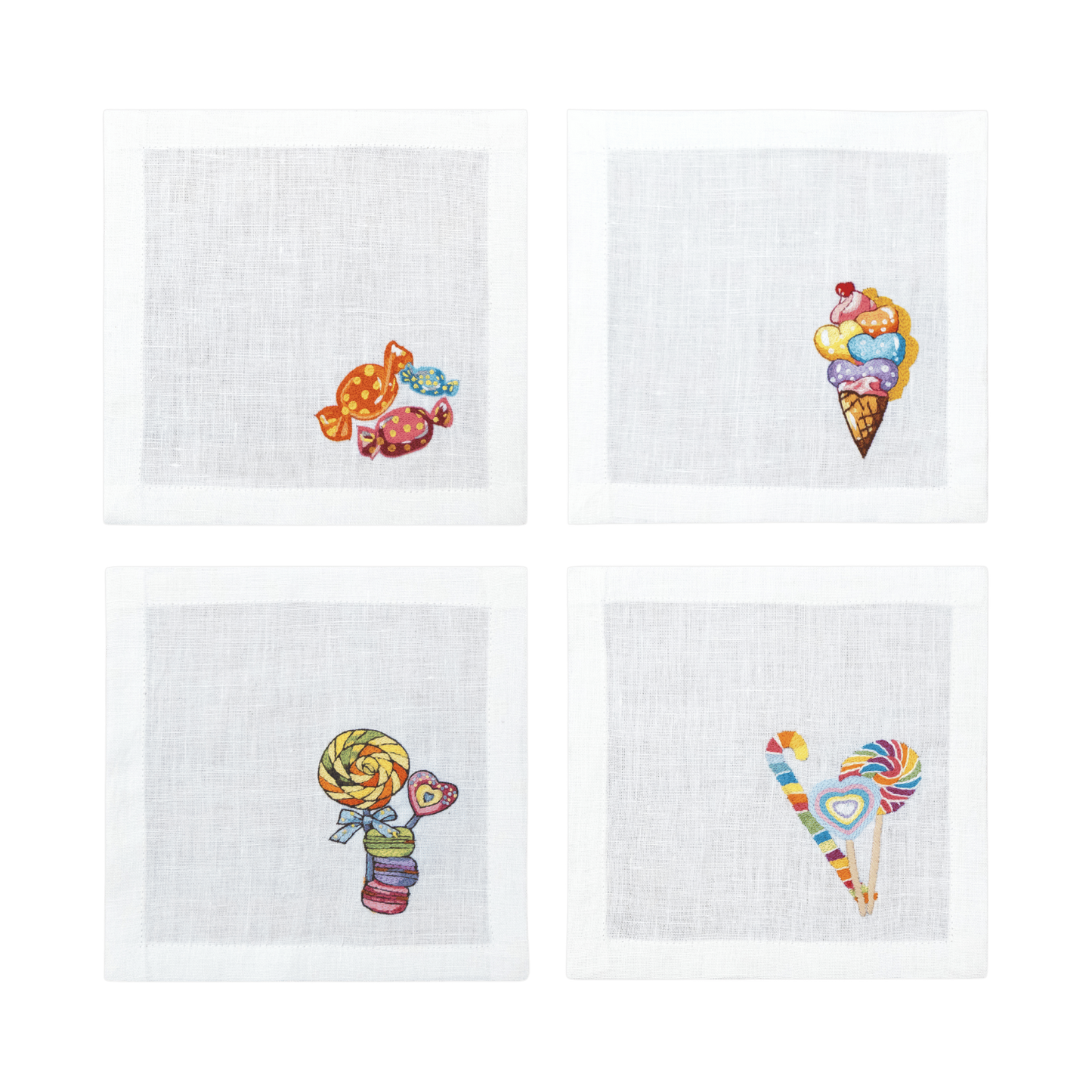 Embroidered Table Linen - Candy Cocktail Napkins (Set of 4)