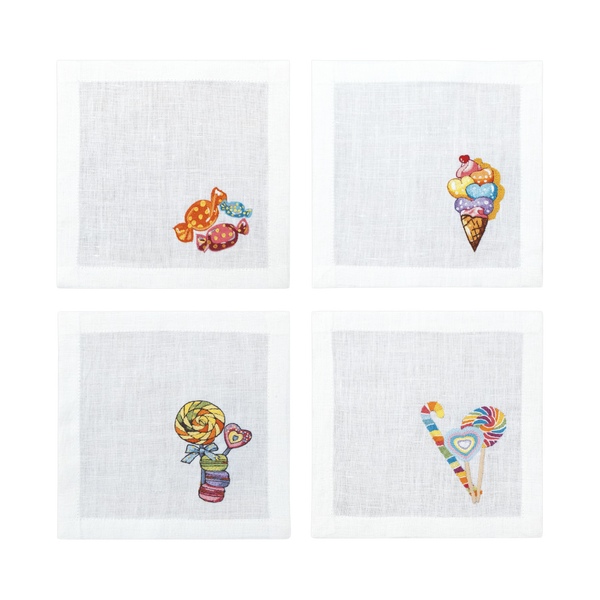 Embroidered Table Linen - Candy Cocktail Napkins (Set of 4)