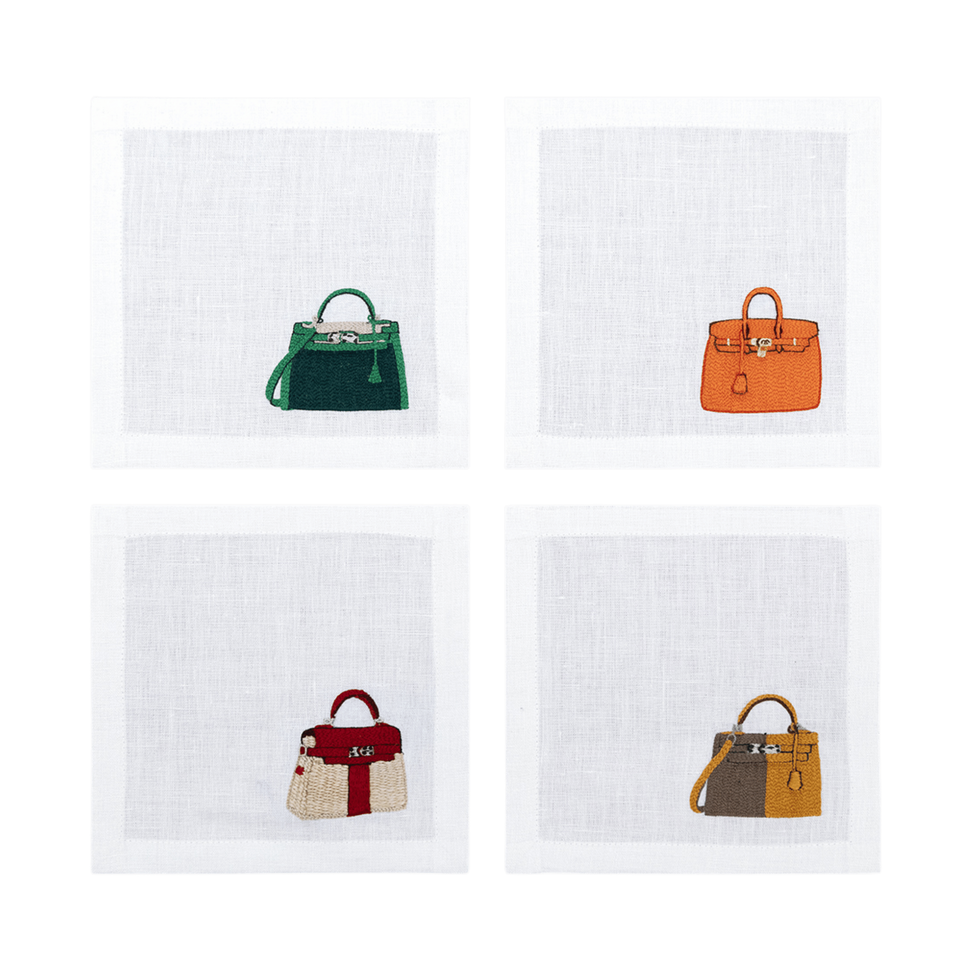 Embroidered Table Linen - Handbag Cocktail Napkins 4 (Set of 4)