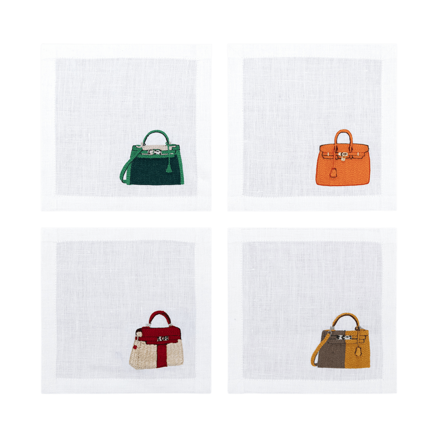 Embroidered Table Linen - Handbag Cocktail Napkins 4 (Set of 4)