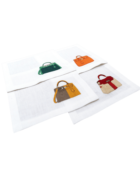 Embroidered Table Linen - Handbag Cocktail Napkins 4 (Set of 4)