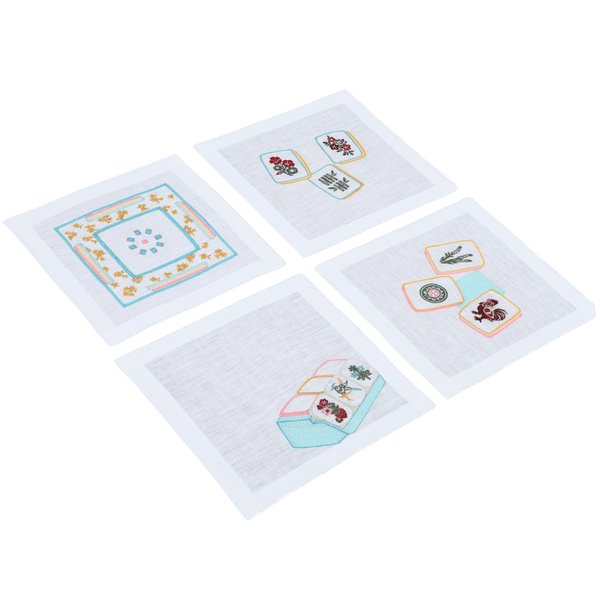 Hand Embroidered Mahjong Cocktail Napkins 6" x 6" (Set of 4)