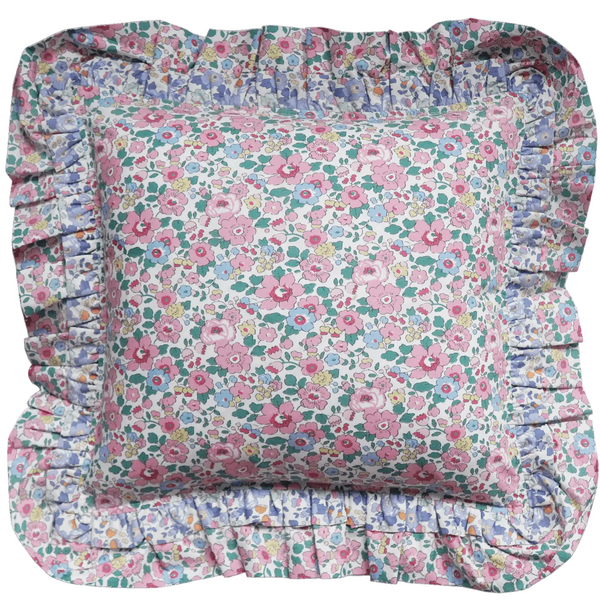 Double Ruffle Cushion made with Liberty Fabric BETSY CANDY FLOSS - Coco & Wolf